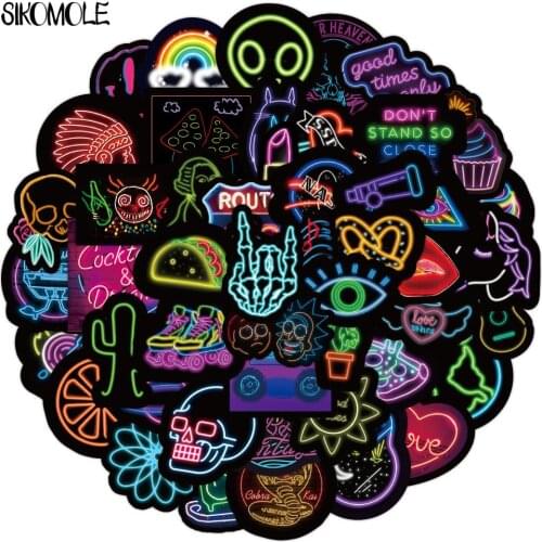 50PCS Neon Light Sticker Gifts Toys for Children Anime Animal Cute To Laptop Phone Suitcase Guitar Fridge Car Decals Stickers F5