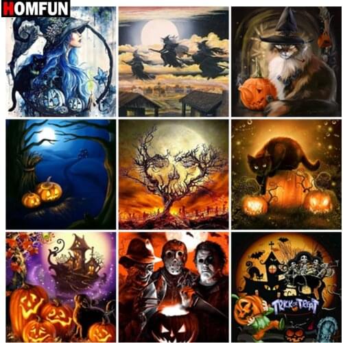 HOMFUN Diamond Painting Full Square/Round Diamond "Halloween scenery" Pattern Embroidery Cross Stitch 5D Rhinestone Painting