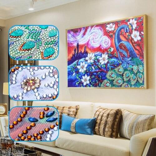 5D DIY Special Shaped Diamond Painting Peafowl Cross Stitch Embroidery Kits Animals Picture of Rhinestone Mosaic Home Decor