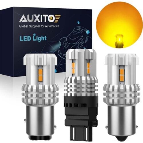 AUXITO 2x 1156 P21W BA15S LED Bulb T25 3156 3157 Turn Signal Light 1157 BAY15D Car LED Lamp 3020 SMD Chipset 2200K DC 16V Amber