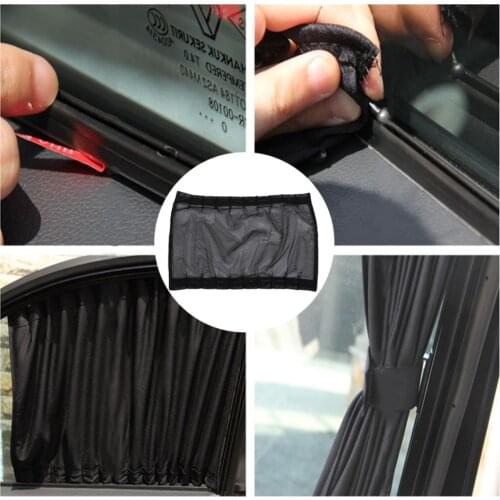 Car Styling2 PCS Car Sun Shade Window Curtain Adjustable SunShade Drape Visor Valance Curtain Black