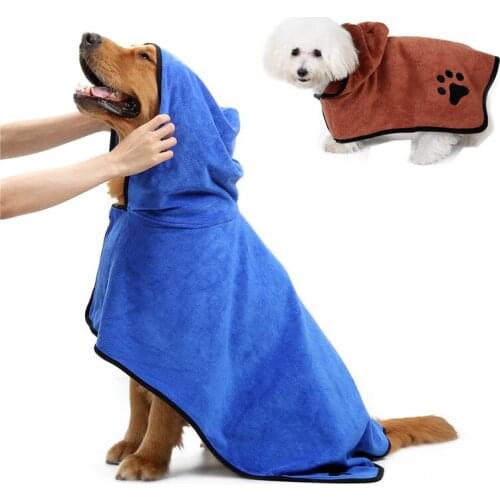 Dog Bathrobe Warm Dog Pet Product Clothes Super Absorbent Pet Drying Towel Embroidery Paw Cat Hood Pet Bath Towel Pet Cloak