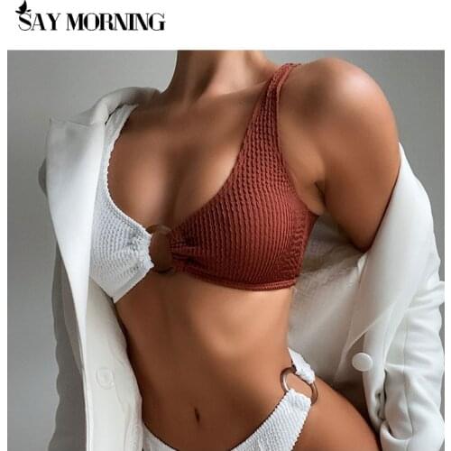 SAY MORNING Ribbed Bikinis Womens Swimsuits Patchwork Swimwear Women 2021 Ring Bikini 2021 Mujer Bathing Suits