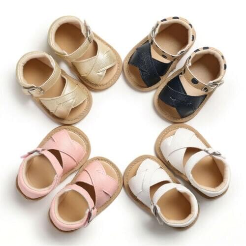 Fashion Newborn Infant Baby Girls Solid Sandals Prewalker Non-slip PU Leather Summer Shoes 0-18M