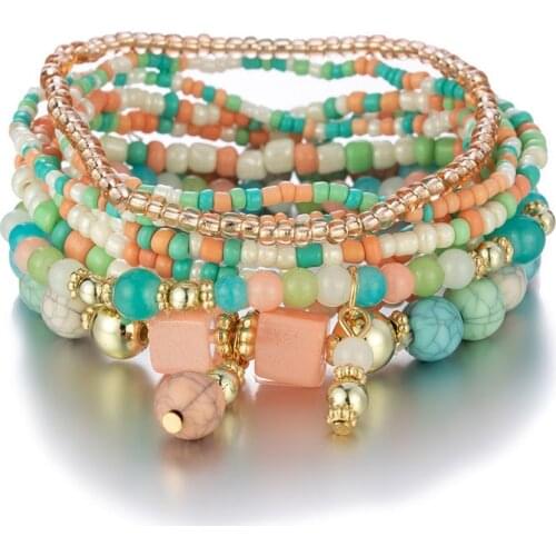 Bohemian Jewelry Multilayer Elastic Bracelets Bangles Glass Beads Charm Wrap Bracelet For Women Accessories Gift Jewellery 2021