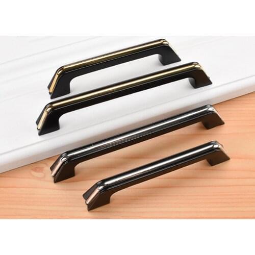 Wardrobe Black Aluminum Alloy Furniture Handle European Modern Cabinet Drawer Door Handle Furniture Knob Hardware Handle Silver