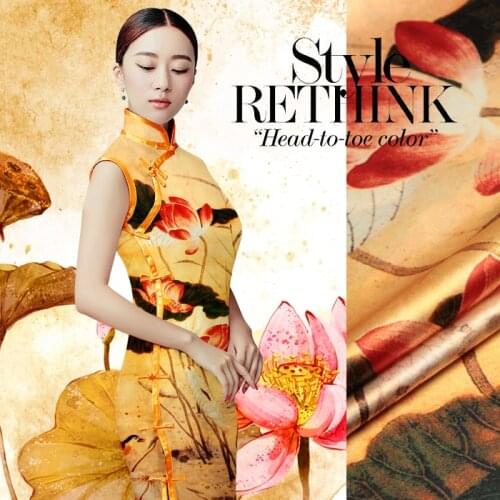 CNUM SP768 Pure Silk/ Rain Lotus /Silk Fabric 93%Silk 7%Spandex Elastic/ Width 1.29yd Thickness 19mm/ Unit: PC