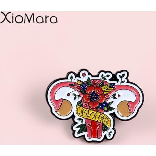 Feminism Hurray ! Cartoon Flowers Uterus Enamel pins Girl power Women' Rights Feminist Jewelry Brooches Badge Lapel pin For Gift