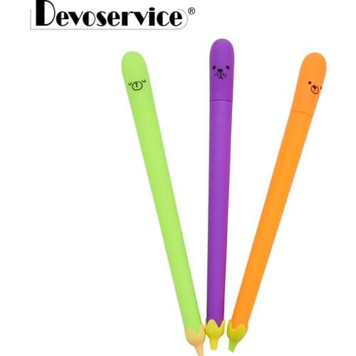 3Pcs/Pack Eggplant Shape Gel Pen Kawaii Roller Ball Pen Stationery Fine Point 0.5mm Black Ink Office Material School Supplies