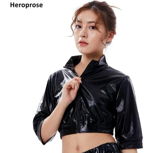 Heroprose 2019 New Fashion Women Tops Jazz Ds Ultra-short Black Hip Hop Dance Stage Performance Coat Jacket For Female