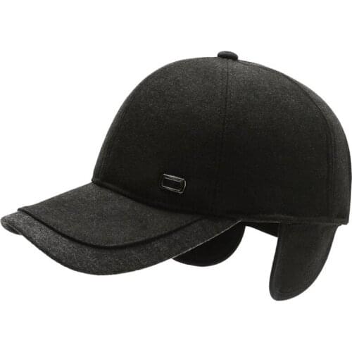 HT3733 Winter Cap Hat Men Thick Warm Wool Baseball Hat Adjustable Winter Snapback Baseball Cap Male Father Dad Hat with Earflaps