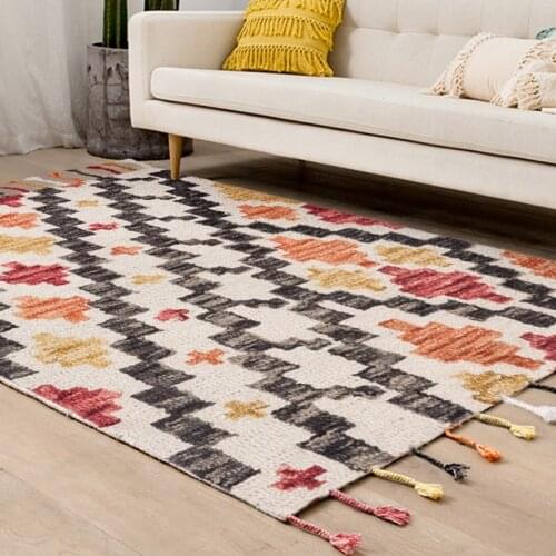 India Imports Kilim Handmade Woolen Carpet Living room Sofa Tea Table Rug With American Geometric Thickened Carpet Villa Use