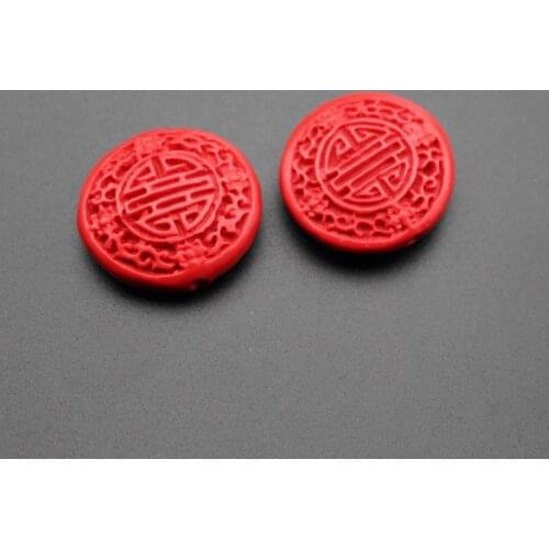 4Pcs 30mm Artificial Coral Beads Ethnic Round Carven Chinese Traditional Pattern Red Charms DIY Jewelry Making