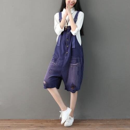 Mori Girl Thin Baggy Jumpsuit Cotton Linen Wide leg Bib pants Ripped Harem Rompers Hip-Hop Overalls Suspenders Trousers YT7231