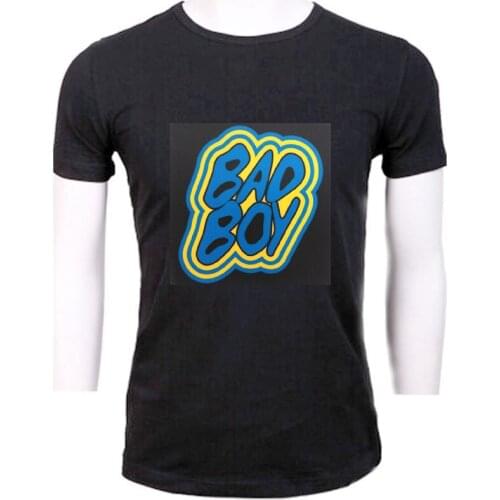 Mens LED T-shirt 100% cotton logo light up el panel t-shirt sound activated flashing el panel t-shirt