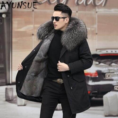 AYUNSUE 2020 Mens Clothing Winter Jacket Men Real Mink Fur Coat Male Thick Parkas Hooded Mens Jackets Ropa De Hombre LXR 631