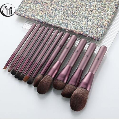 Kosmetyki Grape Purple Makeup Brushes Bling Bag Foundation Powder Eye Shadow Eyebrow Beauty Cosmetic Make Up Brush Set Tools