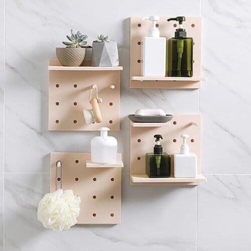 Wall Shelf For Home Use With Sticker Pegboard PP Hole Wall Hooks Kitchen Bathroom Organizer Storage Tool Storage Rack Kitchen