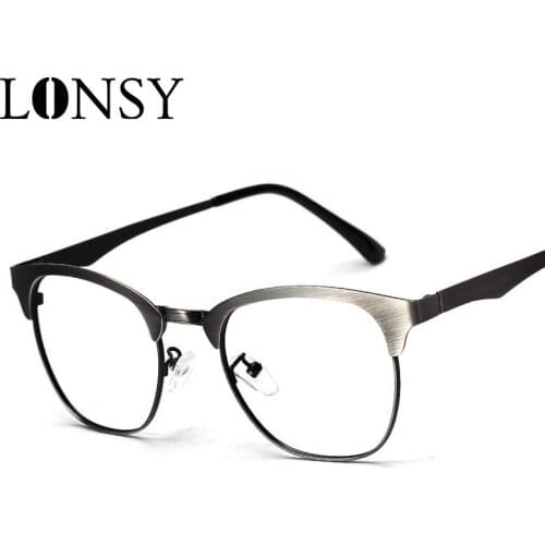 LONSY New Glasses Frame Women Fashion Eye Glasses Female Metal Clear Transparent Optical Eyewear Frames Oculos De Sol Feminino