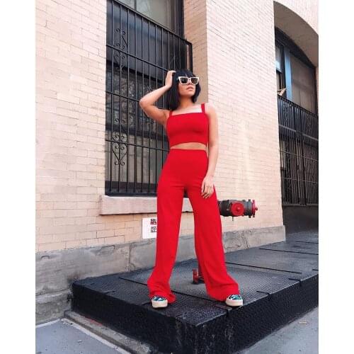 Summer New Commuting Womens Red Short Stalter Vest Two-Pass Trousers Loosen with Bell Pants