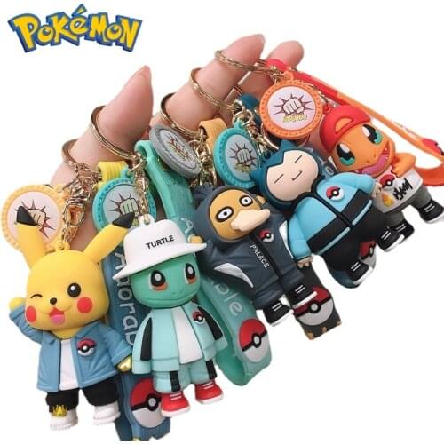 Pokemon Pikachu Keychain Cartoon Anime Toy Figures Cute Kirby Eevee Pokeball Boy Girl Key Chain Charizard Keychain Birthday Gift