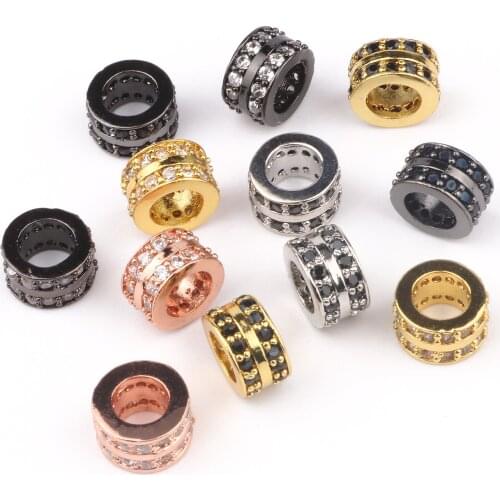 Wholesale White & Black CZ Cylinder Beads for Jewelry Making DIY Copper Spacer Beads fit Bracelet Jewelry Accessories 3pcs/lot