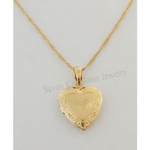 Order 10$ get free shipping/ YELLOW GOLD GP 18" NECKLACE&MUSLIM ALLAH GOD HEART PENDANT OPENABLE CAN PUT PICTURE