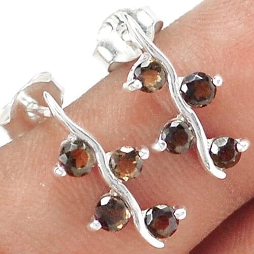 Genuine Smoky Quartz Earrings, 100% 925 Sterling Silver, 2.1g, ER2150-s, New