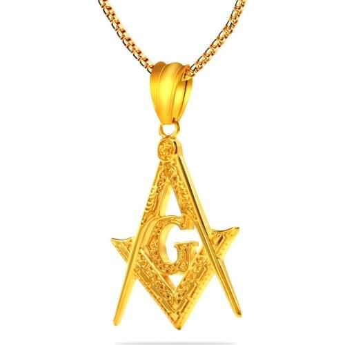 RIR Silver Gold Color Masonic Pendant Charm Men Women Pendant Stainless Steel Freemason Pendant Illuminati Necklace Collar Chain