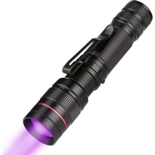 Portable Zoomable LED UV Flashlight 395nm Purple Ultra Violet Light Blacklight UV Torch Lamp AA 14500 Battery Not Including