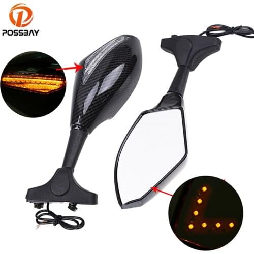 POSSBAY Motorcycle Mirrors Rearview Mirror with LED Turn Signal for Honda Suzuki Yamaha Retrovisor De Moto Espejo Moto Accessori