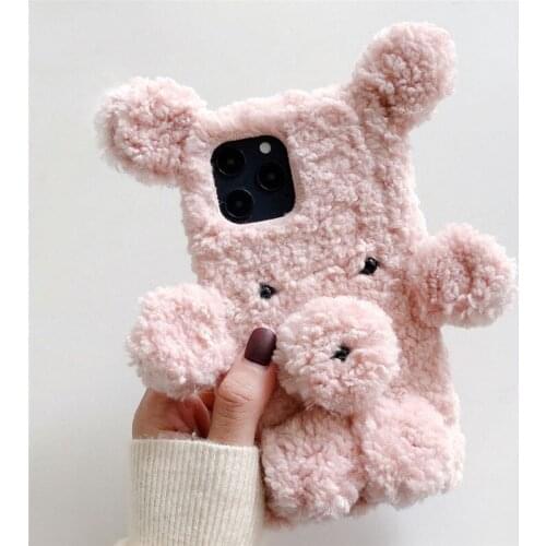 Shockproof Phone Case for Samsung Galaxy Note 8 9 10 Plus 20 Plus Fluffy Furry Cute Bear Soft Cover Protection Shell Back Skin