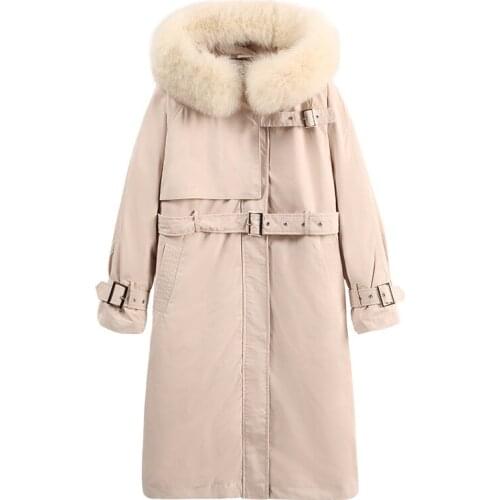 Winter 2021 new down jacket womens long over-the-knee detachable liner belt white duck down jacket