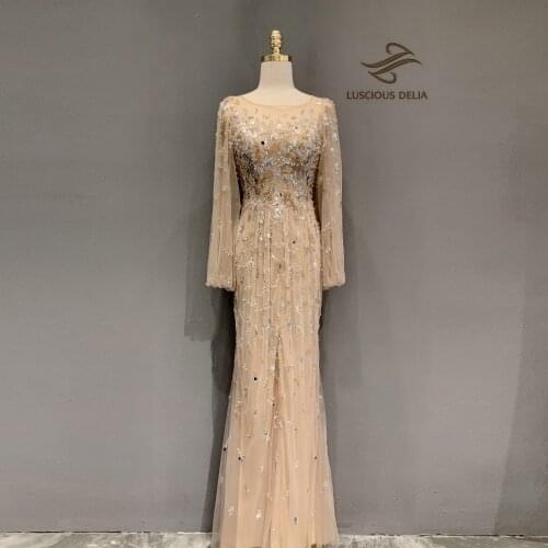 Luxury Evening Dresses Sexy Perspective 2021 Diamond Beading Long sleeve Formal party Dress Luscious Delia