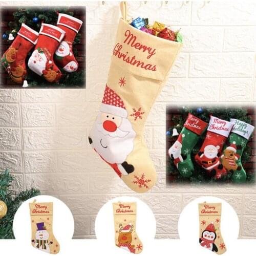 Christmas Hang Stockings Kid Children Presents Stocking Decoration Santa Claus Snowman Elk Pattern Cute Long Gifts TFA3254