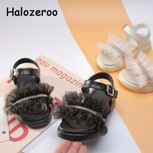 New Summer Kids Beach Sandals Children Brand Rhinestone Shoes Baby Girls Lace Princess Sandals Dress Shoes Black Fashion Sandals