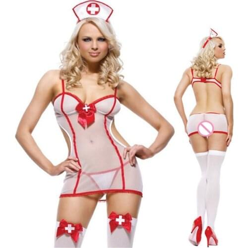 Sexy Lingerie Underwear Nurse cosplay Uniform white sexy see-throng lingerie Suit Role Playing hot women Erotic Babydoll Dress