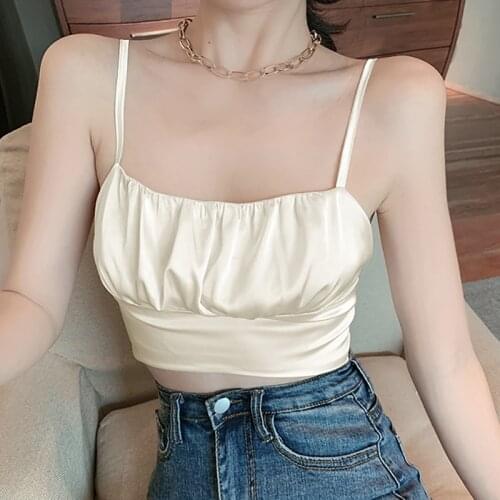 Silk Top Camis Ruched Crop Top Women Summer Cropped Ladies Tops Sexy Halter Short Cami Woman Clothes Debardeur Femme Ropa Mujer