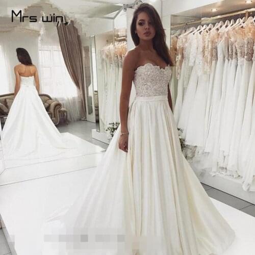 Mrs win Wedding Dress Strapless Lace Wedding Dresses Elegant Plus Size Bridal Ball Gowns Sleeveless Train Vestido De Noiva HR027