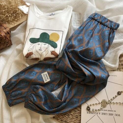 Korobov Vintage Streetwear Print Patchwork Women Trousers Korean Female Sweatpants 2021 New Autumn Winter Harem Pants