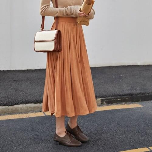 Womens Vintage Pleated Midi Long Skirt 2021 Fashion Female Korean Clothes Casual High Waist Chiffon Skirts Summer Jupe Faldas