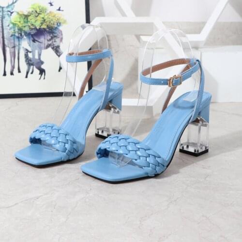 Women Sandals High Heels Solid Square Toe Ladies Pumps Prepared By Ankle Strap Casual Female Summer Fashion Square Heel 2021s