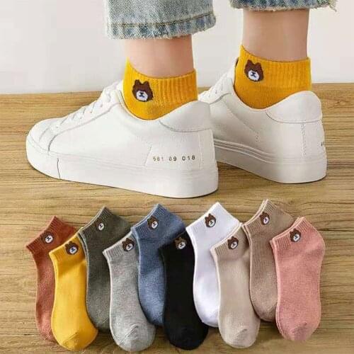 10 Pairs WoMan Cotton Short Socks Fashion Breathable Cartoon Comfortable Solid Color Casual Ankle Sock Pack Street Fashions