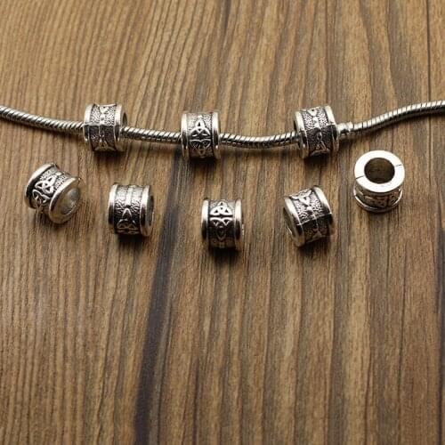 10pcs/lot Tibetan Silver Flower Round Tube Spacer Beads Charms for Jewelry Making,Big Hole 6mm fits Charm Bracelet DIY Findings