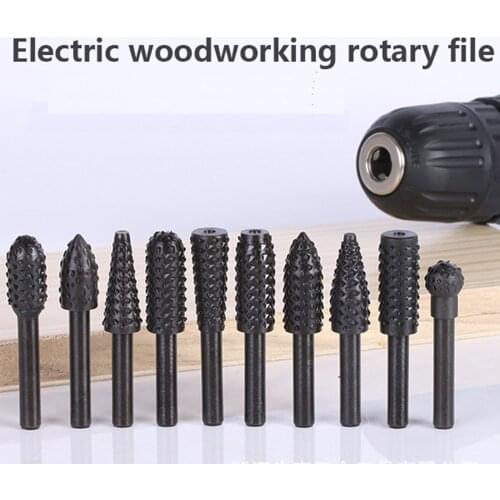 10pcs Steel Rotary Rasp File 1/4" Shank Rotary Craft Files Rasp Burrs Shank Wood Drill Bits Grinding Power Woodworking Hand Tool