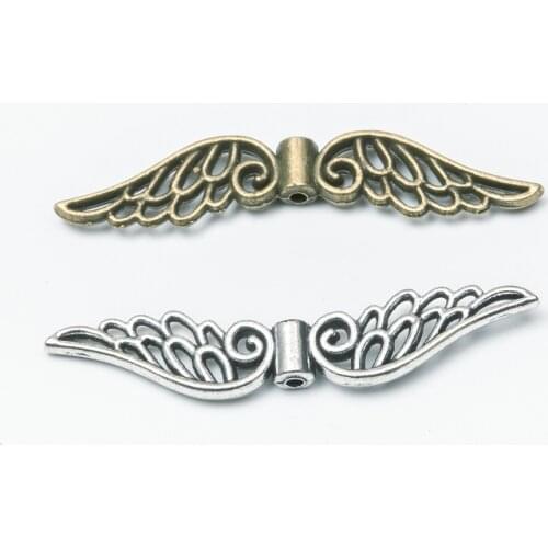 100pcs 12mmx52mm Antique Silver tone/Antique Bronze Hollow Angel Wing Spacer Beads Connector Pendant Charm/Finding