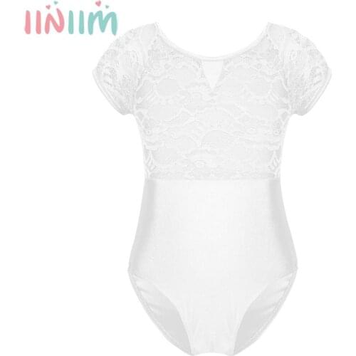 Iiniim Kids Girls Ballerina Floral Lace Bowtie Shaped Back Ballet Dance Costumes Gymnastics Leotard Jumpsuit Childrens Clothing