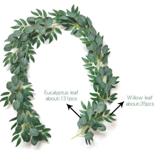 2M Artificial Green Eucalyptus Garland Leaves Vine Rattan Fake Plant Silk Leaf Vines Artificial Flowers For Home Wedding Party