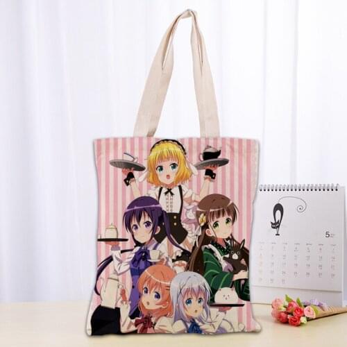 Gochuumon wa Usagi Desu ka Canvas Shopping Bags 30x35cm Tote Bag Reusable Handbag Women Shoulder Cloth Pouch Foldable 0303