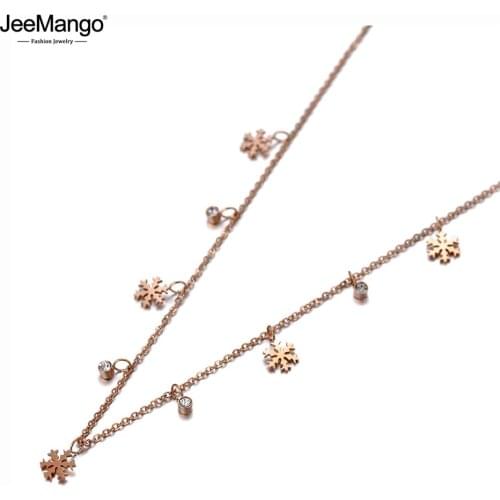 JeeMango Original Design Titanium Stainless Steel Snowflake Charm Choker Necklaces Bohemia CZ Crystal Necklace For Women JN20011